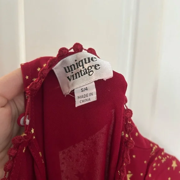 Unique Vintage Red and Gold Starry Midi Dress - Picture 8 of 9